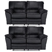 2 Madrid Regular Leather Recliner Sofas, Black