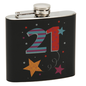 21st Birthday Black Hipflask