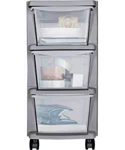 3 Drawer Slim Tower Storage Unit - Silver