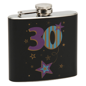 30th Birthday Black Hip Flask