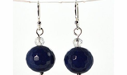 4luckygem 4LG (Live Love Laugh be Lucky) Navy Blue Jade Silver Earrings Blue Ocean Positive Energy