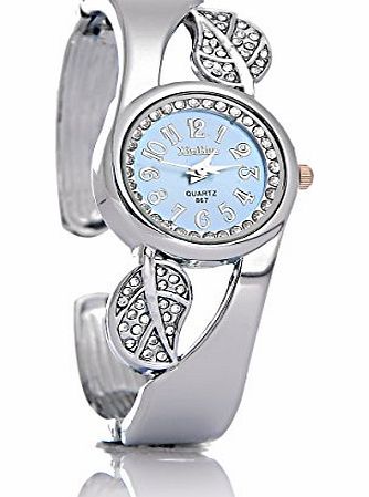 8Years.Watch 8Years Cuff Quartz Women Bangle Bracelet Wrist Watch Student Children Round Leaves Skyblue For Ladies