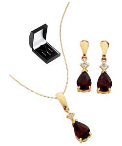 Garnet Teardrop Pendant and Earrings Set