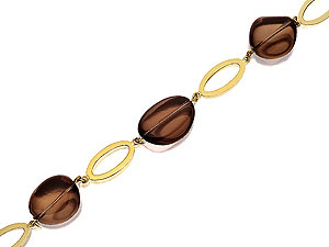 Oval and Smoky Quartz Pebble Bracelet