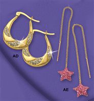 Pink CZ Pull Through Star Earrings