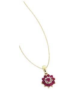 Ruby and Diamond Cluster Pendant