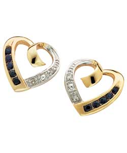 Sapphire and Diamond Heart Stud Earrings