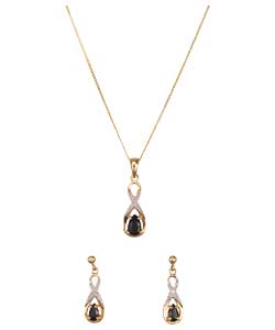 Sapphire Teardrop Pendant and Earrings Set