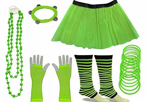 Neon Tutu Skirt Legwarmer Gummies Beads Hen Fancy Dress Party Costumes Set