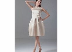 A-line Bateau 3D-flower Pleat Floor-length Satin