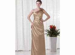 A-line One-shoulder Pleat 3D-flower Floor-length