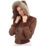 LADIES HOODED BROWN LEATHER BOMBER JACKET `L2`