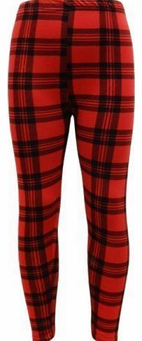 Girls Various Print Fashion Leggings - Tartan Red - 11-12 Years