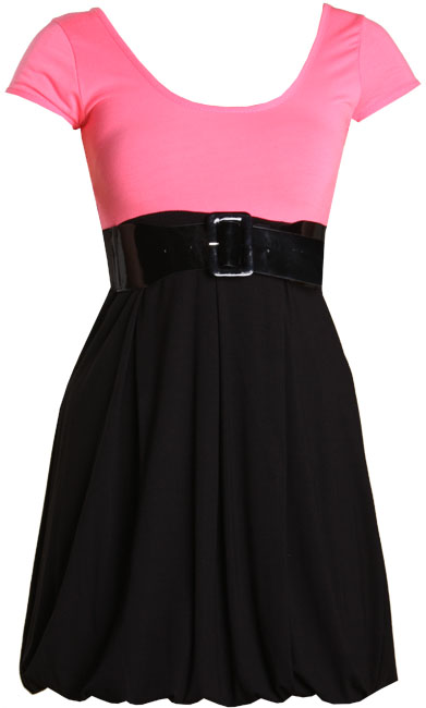 neon top puffball dress with belt