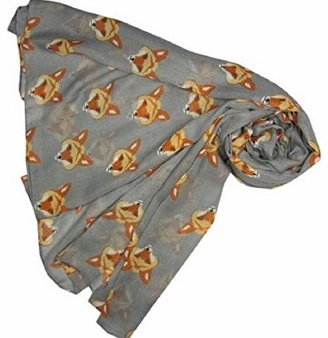 Accessorize-me. New Ladies Girls Foxy Fox Print Winter Scarf Neck Wrap Shawl Wrap (GREY)