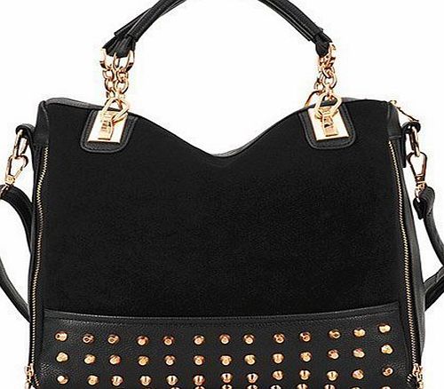 Accessotech Korean Fashion Women Ladies Rivet Tote Shoulder Messenger Hobo Handbag Bags Black