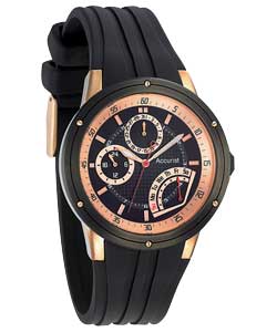 accurist Gents Rose Gold PU Strap Watch