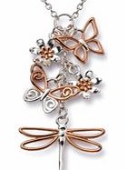 Butterfly  Dragonfly Cluster Necklace With Rose