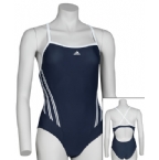 adidas Girls 3 Stripe Swimsuit Absolute/White