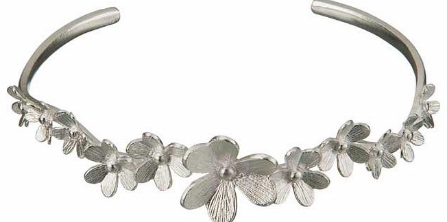 Adoration Sterling Silver Flower Torque Bangle