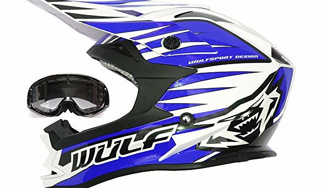 Advance WULFSPORT BRAND NEW STYLE ADVANCE KIDS MOTOCROSS BMX ATV MOTOR CYCLE BIKE BLUE HELMET ACU APPROVED AND BLACK GOGGLE (M)