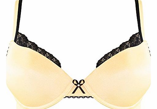 Luxury Satin Super Comfort Push Up Padded Bra (36B, Peach Black)