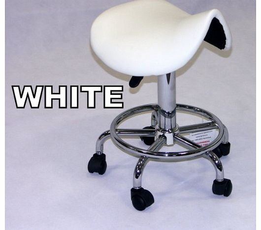 AGP1420_WHITE PROFESSIONAL WHITE PORTABLE GAS LIFT ADJUSTABLE BEAUTY SALON SPA STYLE MASSAGE SADDLE CHAIR STOOL