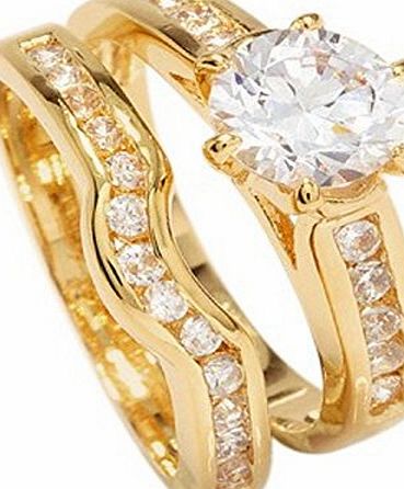 Ah! Jewellery Free Engraving! Ah! Jewellery Ladies 18kt Genuine Gold Filled Simulated Diamonds Ring amp; Channel Eternity Band. Engagement Wedding Set. UK Guarantee: 3� / 10 years. Excellent Quality.
