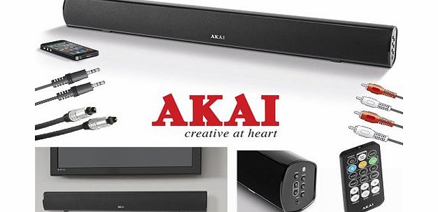 Akai (DTL Package) Akai 120 watt Audio amp; TV Soundbar - 3 YEAR GUARANTEE - Multi Inputs: Toslink Optical, RCA Phono (Red   White), Long Range Bluetooth amp; 3.5mm Jack - Slim amp; Powerful - Superb Sound from Telev