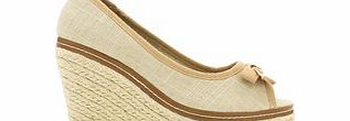 Beige and tan wedge peep-toe espadrilless