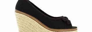 Black and tan wedge peep-toe espadrilless