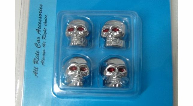 All Ride 4 SILVER RED EYE SKULL VALVE DUST CAPS BIKE CAR VAN BMX