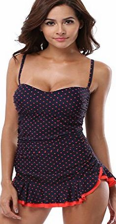 Alove Womens Polka Dot One Piece Swimsuit Tummy Control Swimwear Swimdress with Skirt