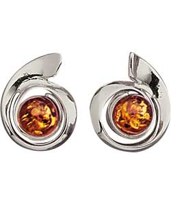 Amber Sterling Silver Amber Swirl Earrings