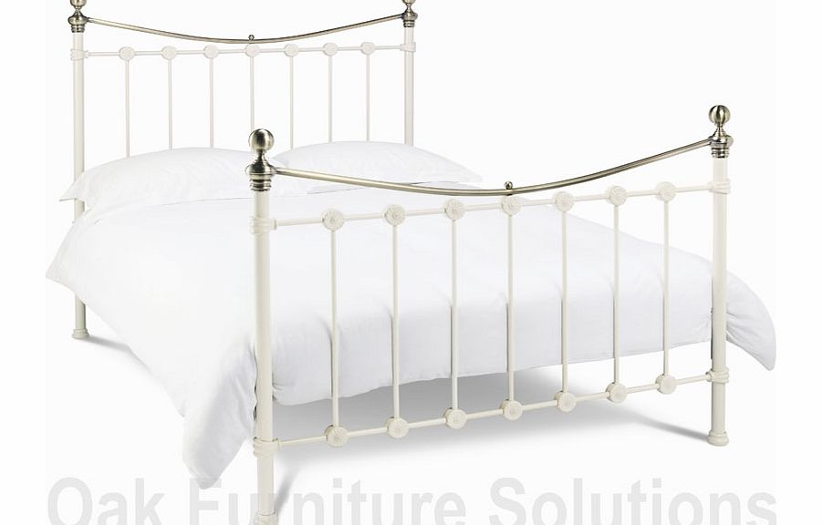 Matt White/Antique Brass Bedstead - 122cm