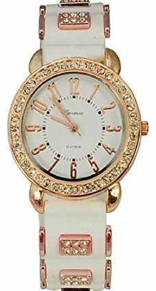 amonfineshop  Fashion Woman Diamind Quartz Watches Silicone Band Leisure Watches (White)