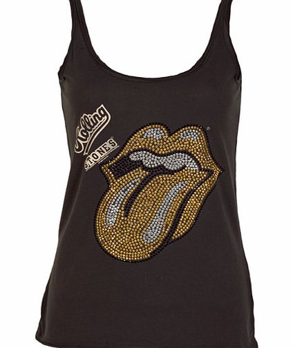Ladies Gold Diamante Rolling Stone Tongue