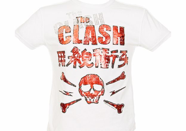 Mens Diamante Red Clash Skull White T-Shirt