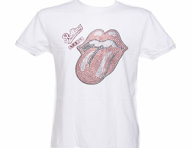 Mens Diamante Rolling Stones Tongue White