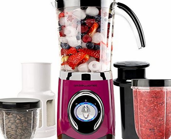 Andrew James Plum 4 in 1 Multifunctional 1 Litre Smoothie Maker, 1.5 litre Blender, Grinder And Juicer - Includes 2 Year Warranty