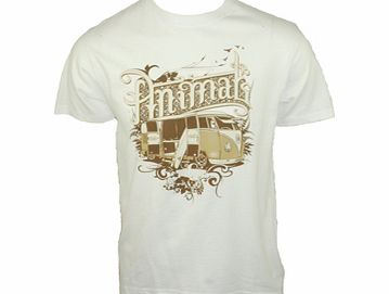 Mens Animal Beaver VW Crew Printed T-Shirt. White