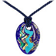 Ostrica - Blue/Gold Murano Glass Pendant w/lace