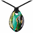 Ostrica - Green/Gold Murano Glass Pendant w/lace