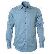 Plain Mid Blue Long Sleeve Slim