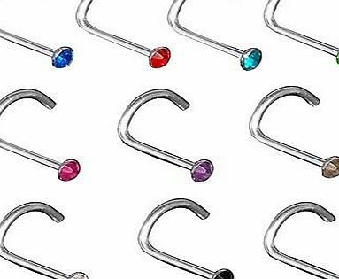 Ardisle 20 x Titanium Steel Nose Screw Studs Rings Rhinestone Crystal Gem Piercing Bars