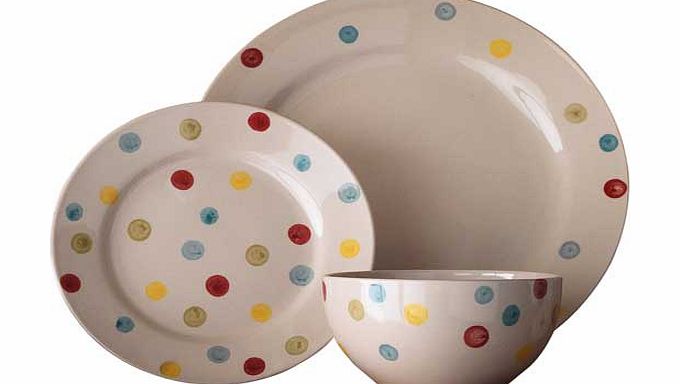 12 Piece Hand Painted Spotty Stoneware Dinner Set