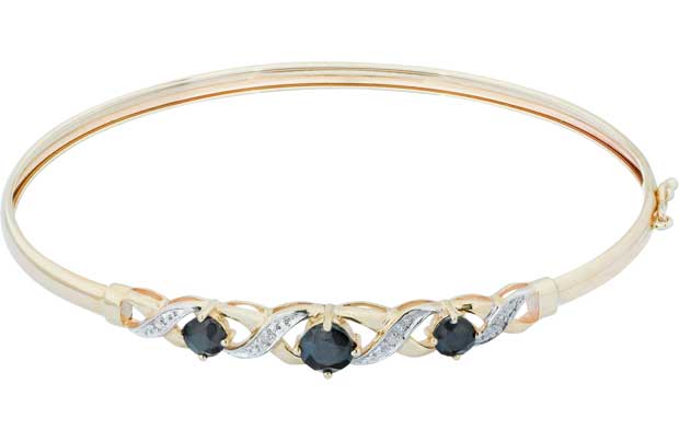 9ct Gold Black Sapphire and Diamond Bangle