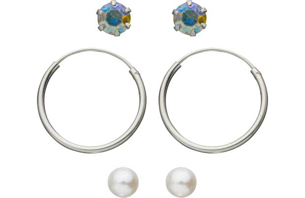 Argos Sterling Silver CZ Studs and Hoop Earrings - Set