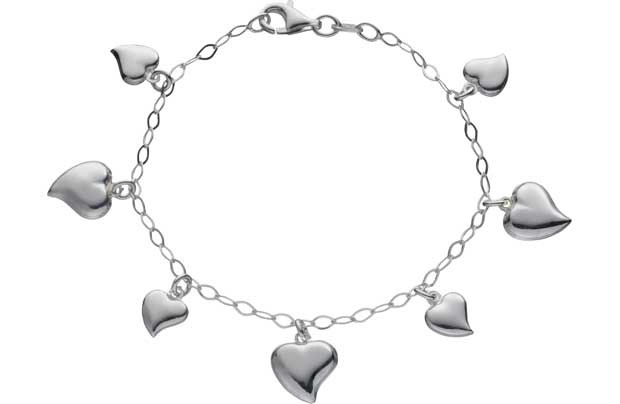 Argos Sterling Silver Puffed Heart Charm Bracelet