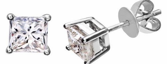 Ariel Platinum Stud Earrings, J/I Certified Diamonds, Princess Cut, 1ct